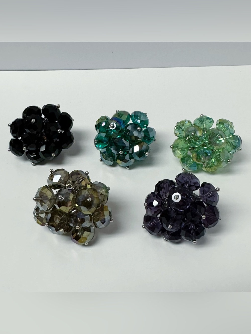 5 Crystal Beaded Adjustable Rings
